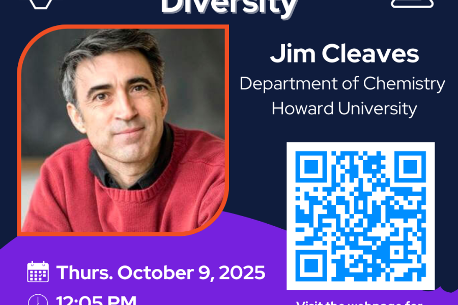Flyer for Prof Jim Cleaves's WiCOR Seminar on Oct 9. Details on webpage.