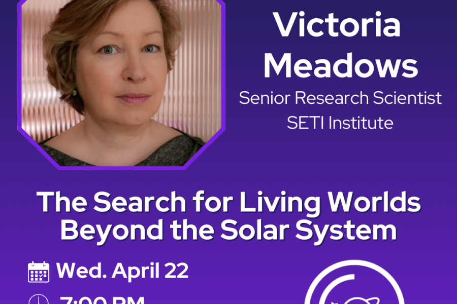 Flyer for the WiCOR Lecture in Spring 2026, presented by Victoria Meadows with a photo of the speaker, a graphic of a magnifying glass looking at a planet, and a gradient background from dark blue to bright purple, along with the WiCOR and UW-Madison Logos.